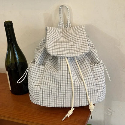 Plaid Drawstring Backpack – Lightweight Casual Daypack