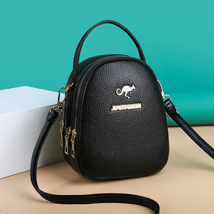 PU Leather Mini Tote Bag for Women – Dual Zip Crossbody