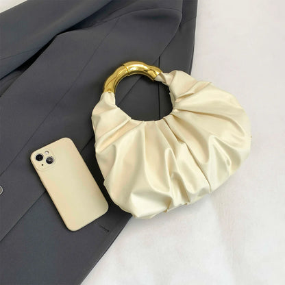 Elegant Glamorous Women Dinner Bag Solid Color Cloud Wrinkled Soft Pu Leather Handbag Prom Banquet