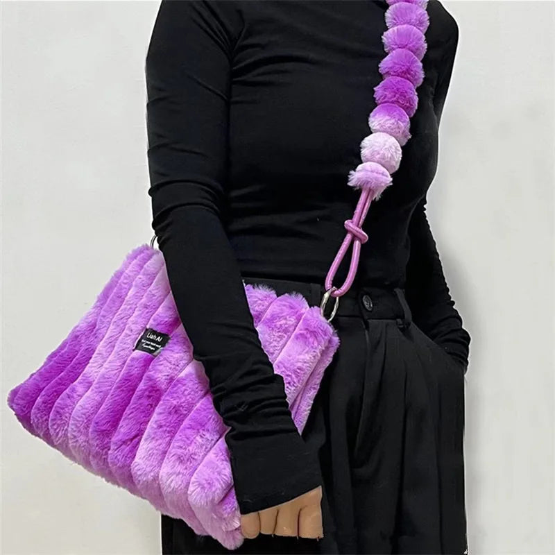 Plush Tote Bag – Women's Fuzzy Shoulder & Crossbody Handbag