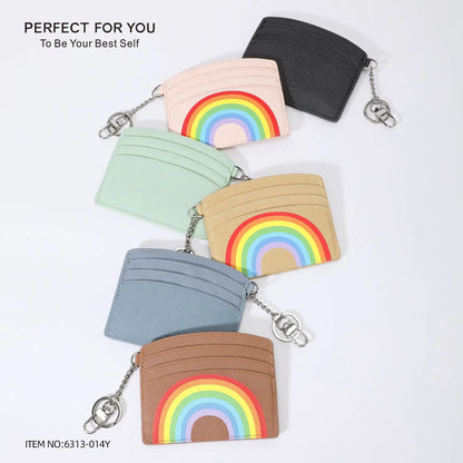 Keychain Waist-Hung Card Case Ladies Multi-Slot Large-Capacity Lightweight Slim Rainbow Card Holder