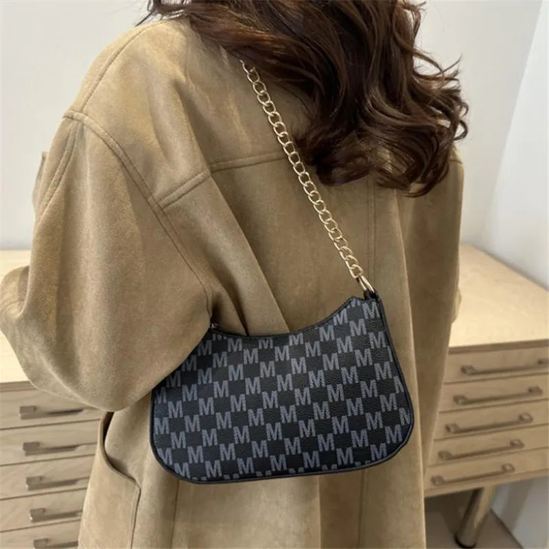 Leopard Print Half Moon Bag with Gold Chain Strap
