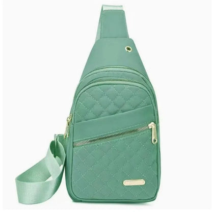 Quilted Sling Bag with Gold Zipper – Multi-Pocket Crossbody