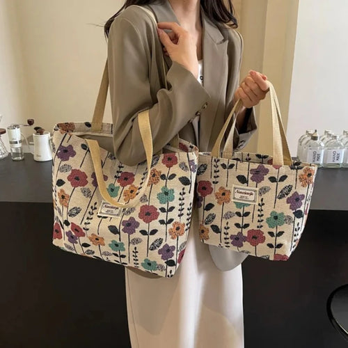 Women's Floral Canvas Tote Bag – Lightweight Large Capacity