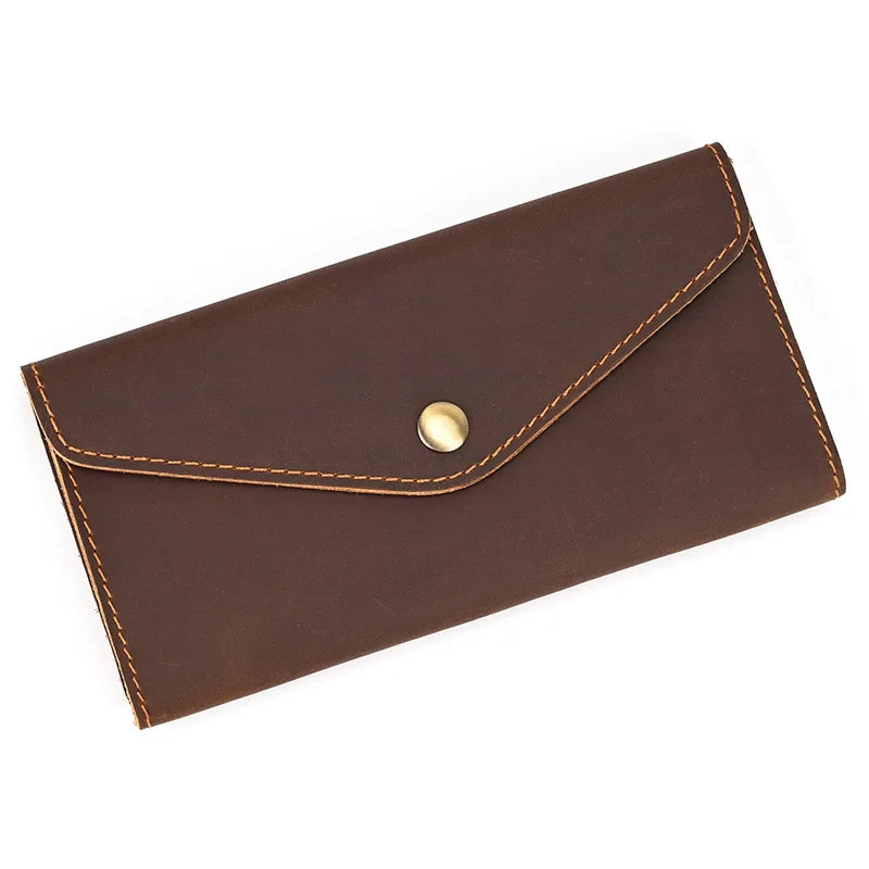 Simple Mobile Phone Leather Wallet Retro Men Crazy Horse Long Envelope Flip