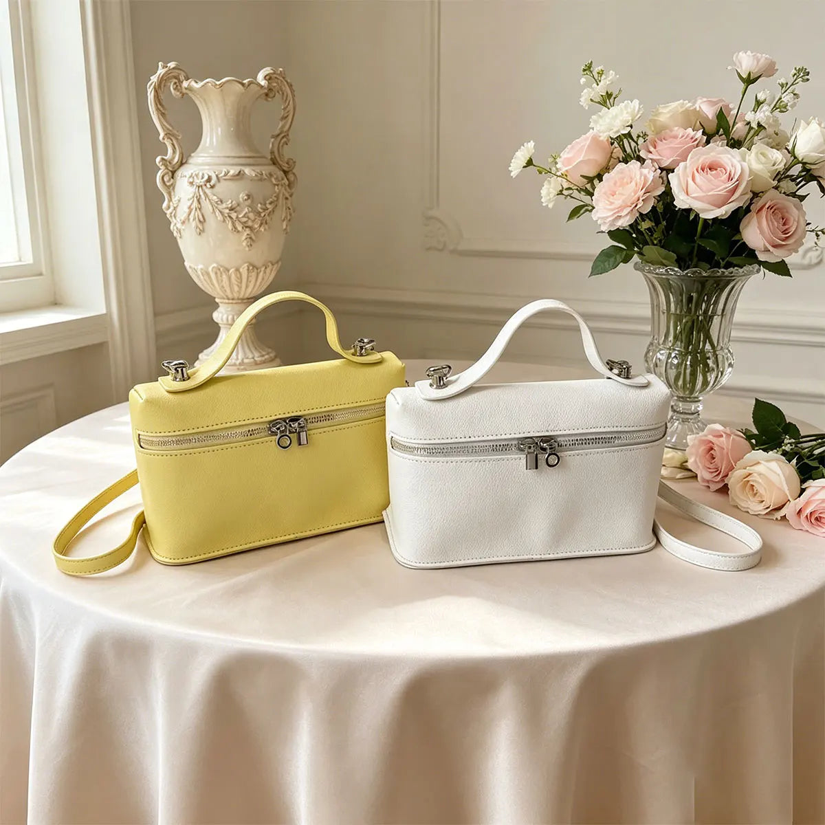 Minimalist Trend Solid Color Box Bag Litchi Pattern Portable Carrying Crossbody Daily Commuting
