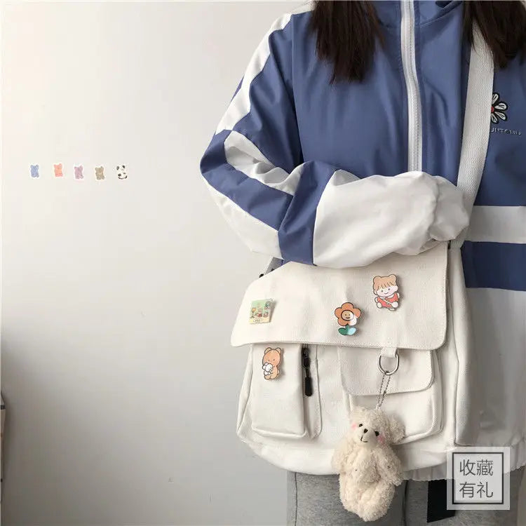 Cute Canvas Messenger Bag for Women – Kawaii Printed Shoulder Satchel