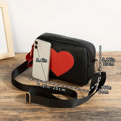 Heart-Shaped Crossbody Bag - Lychee Pattern Mini Shoulder Bag