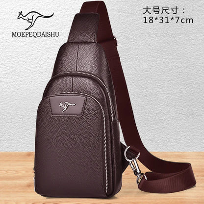 Men S Crossbody Chest Bag Top Layer Cowhide Chest Bag Portable Single Large Capacity Shoulder Chest