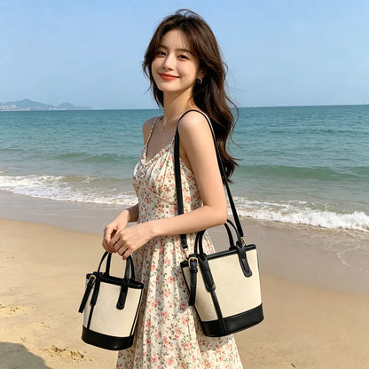 Canvas Leather Crossbody Bag – Vintage Handbag for Women
