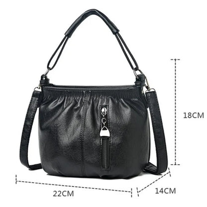 Retro Leather Shoulder Bag for Women – Multi-Layer Tote