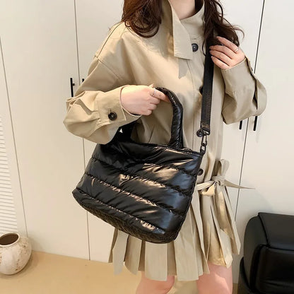 Puffer Quilted Tote Crossbody Bag with Wide Shoulder Strap