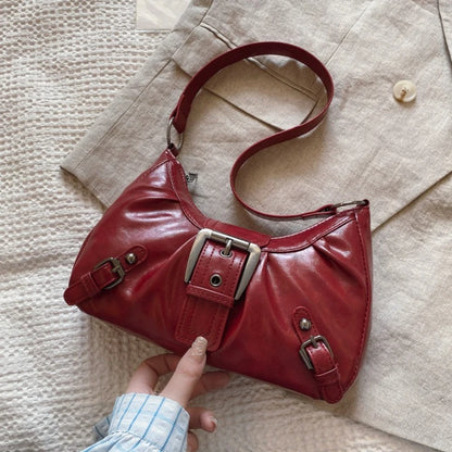 Hobo Shoulder Bag – Retro Faux Leather with Buckle Detail