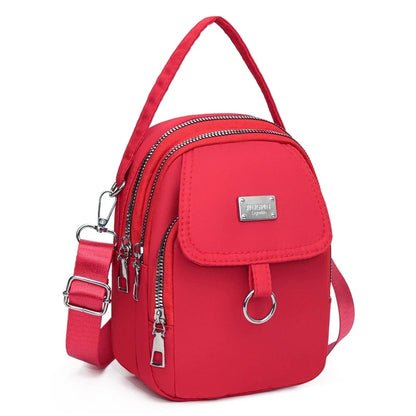 Mini Crossbody Bag for Women – Nylon Multi-Zip Shoulder Purse with Top Handle