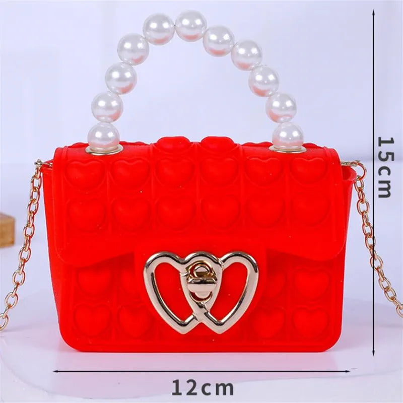 Silicone Love Bubble Jelly Bag Popper Pressure Relieving Purse Cute Chain Crossbody Bag