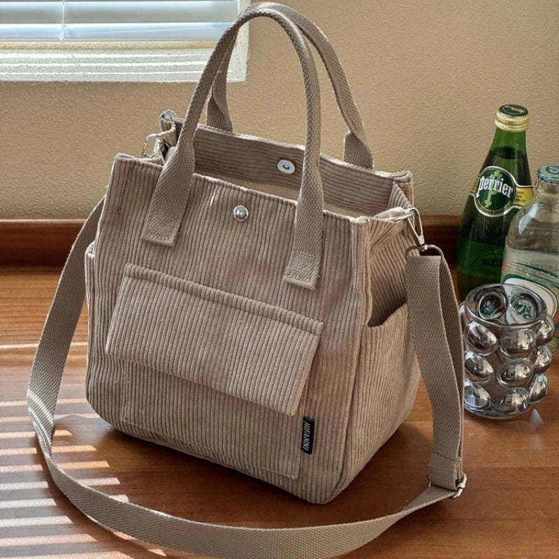 Corduroy Tote Bag for Women – Large Capacity Crossbody Shoulder Bag for Daily Use