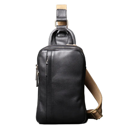 Men S Oil-Leather Chest Bag Genuine Leather Women S Single-Shoulder Small Backpack