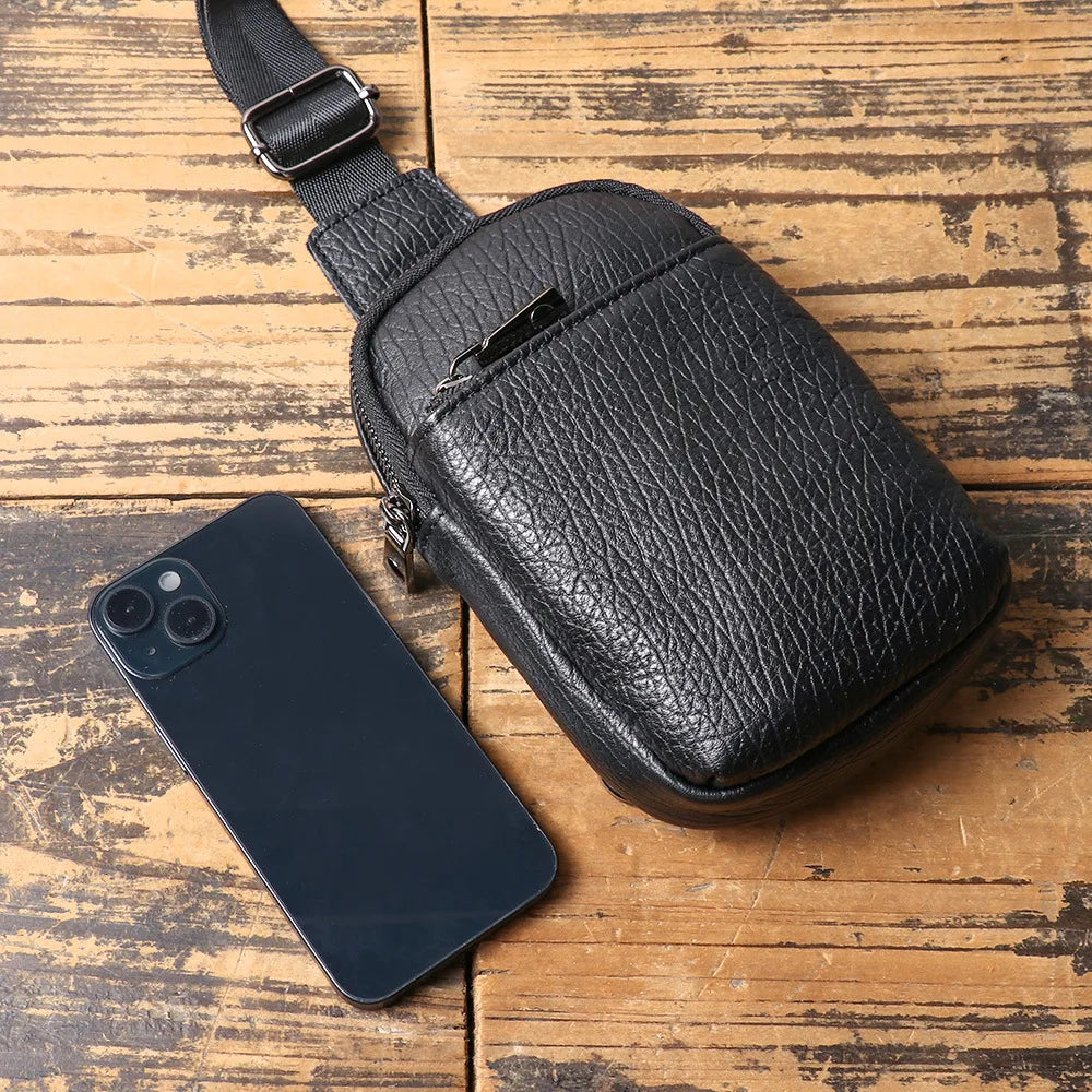 Retro Genuine Leather Men S Chest Bag Cowhide Crossbody Mini Phone Storage
