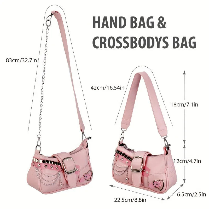 Y2K Korean Style Shoulder Bag with Chain & Star Studs