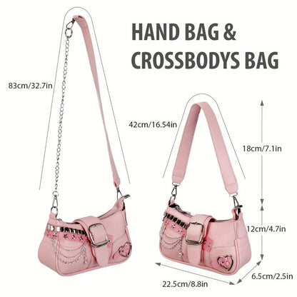 Y2K Korean Style Shoulder Bag with Chain & Star Studs
