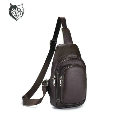 Men S Genuine Leather Chest Bag Top Layer Cowhide Retro Casual Style Single-Shoulder Bag Large