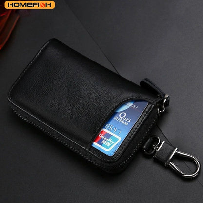 Homefish Multifunctional Mini Key Bag Genuine Leather Keychain Men Women Portable Car Key Case