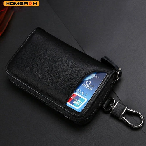 Homefish Multifunctional Mini Key Bag Genuine Leather Keychain Men Women Portable Car Key Case