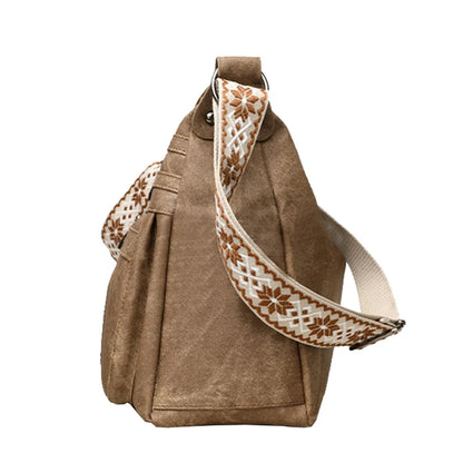 Washed Leather Crossbody Bag – Boho Messenger with Embroidered Strap
