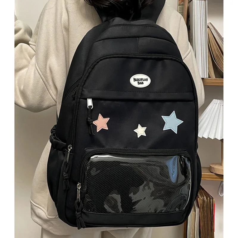 Japanese Y2k Kawaii Star Transparent Backpack Women Students Casual Aesthetic Schoolbag Girl