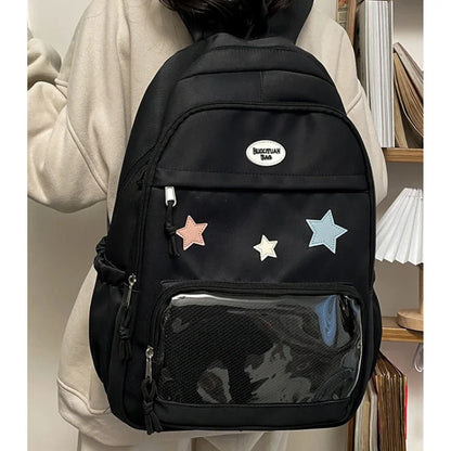 Japanese Y2k Kawaii Star Transparent Backpack Women Students Casual Aesthetic Schoolbag Girl