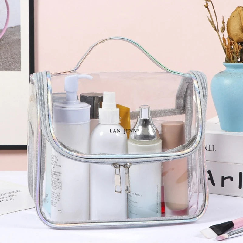 Large Capacity Clear Pvc Cosmetic Bag Waterproof Transparent Toiletry Bag Organizer Top Handle