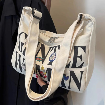 Gentle Woman Canvas Shoulder Bag – Large Crossbody Tote