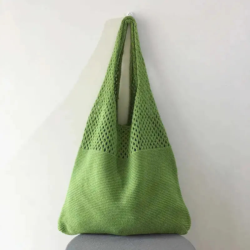 Crochet Tote Bag – Large Woven Hollow Shoulder Bag for Beach