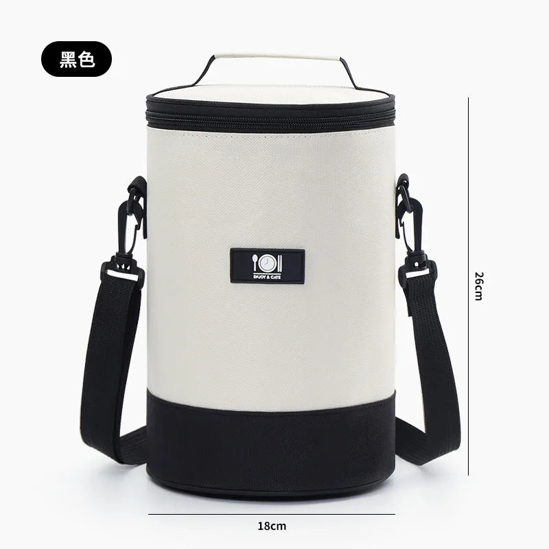 Round Lunch Box Bag Carry Thermal Insulation Thick Aluminum Foil Protect Work Zipper Outdoor