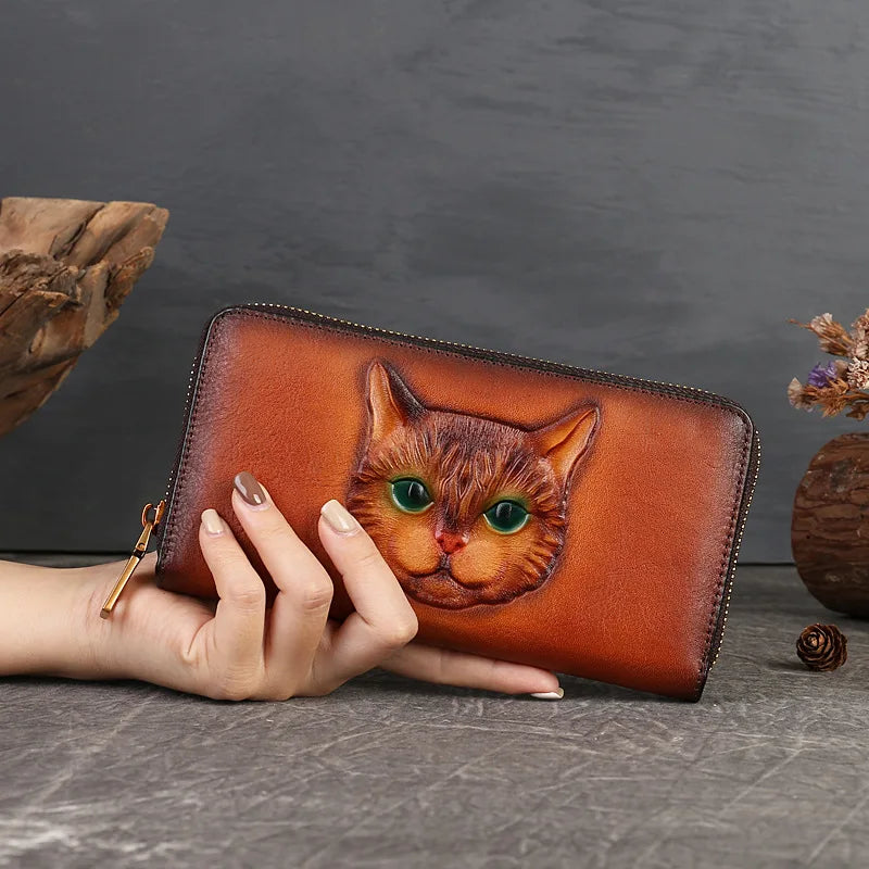 Head Layer Leather Wallet Men Women General Cat Large Capacity Card Position Mobile Phone Storage