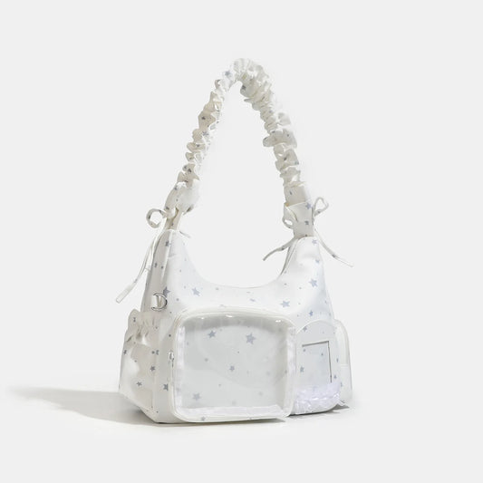 Nylon Fabric Lightweight Ita Bag Ladies Transparent Window Diy Cute Pleated Single-Shoulder Bag