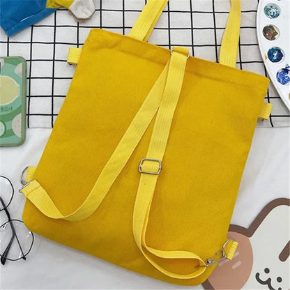 Cute Canvas Tote Bag with Bear Charm – Large Capacity Shoulder Bag