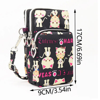 Multi Pattern Printed Crossbody Phone Bag Lightweight Nylon Purse Adjustable Strap Mini Shoulder