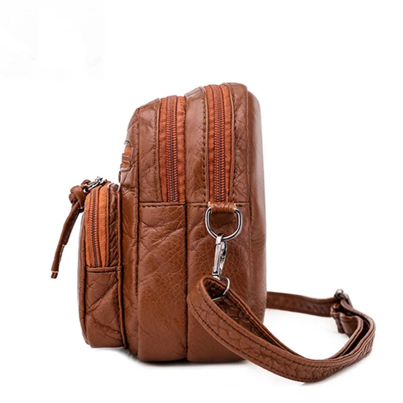 Retro Soft Leather Crossbody Bag – Multi-Pocket Shoulder Bag