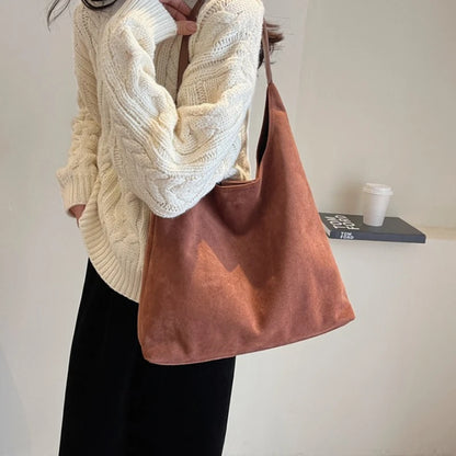 Faux Suede Tote Bag with Makeup Pouch – Large Capacity Women's Shoulder Bag