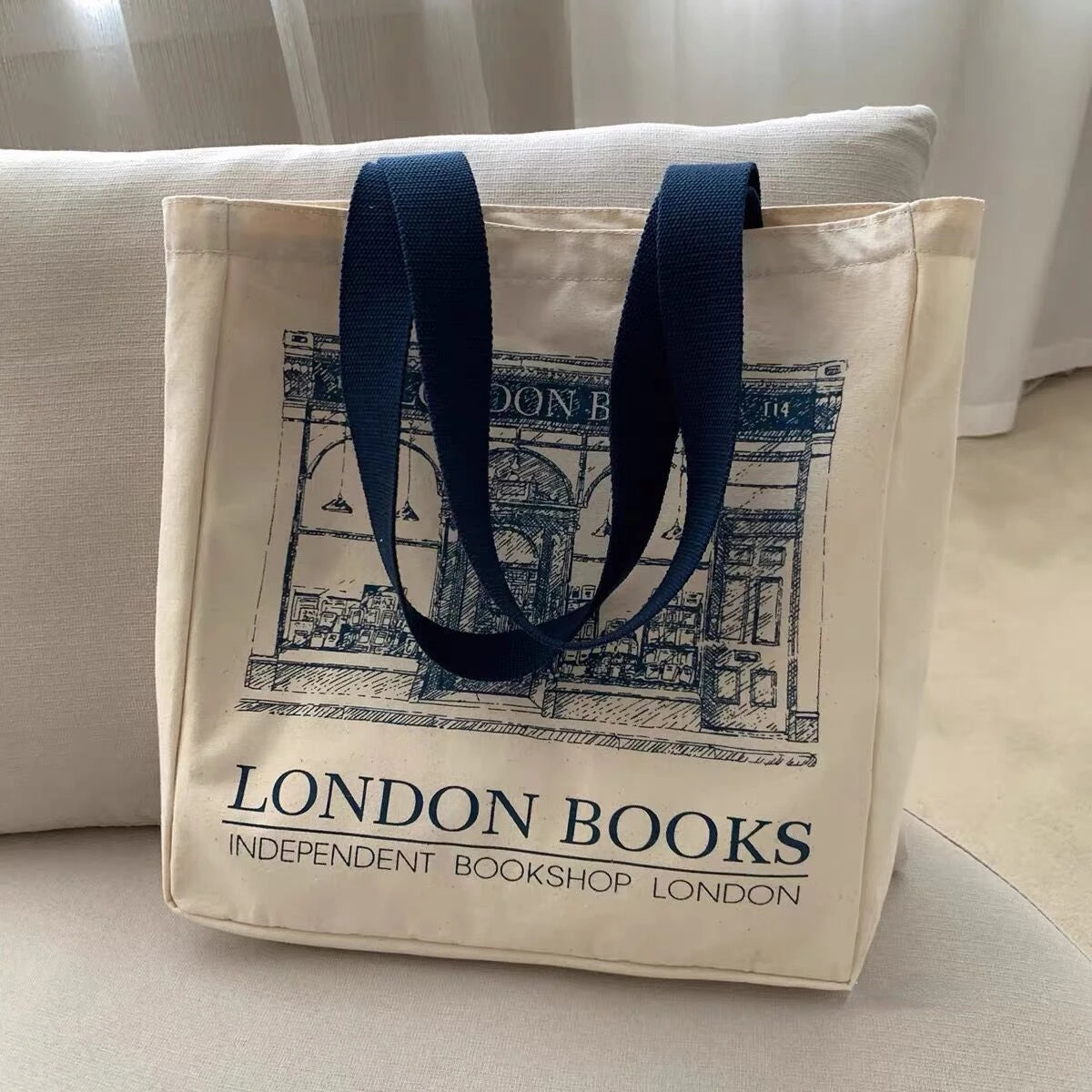 Canvas Tote Bag with Book Print – Large Capacity Women's Shoulder Bag