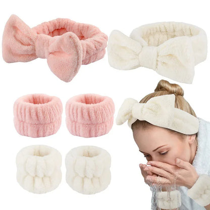 Coral Fleece Spa Headband & Wristband Skincare Set