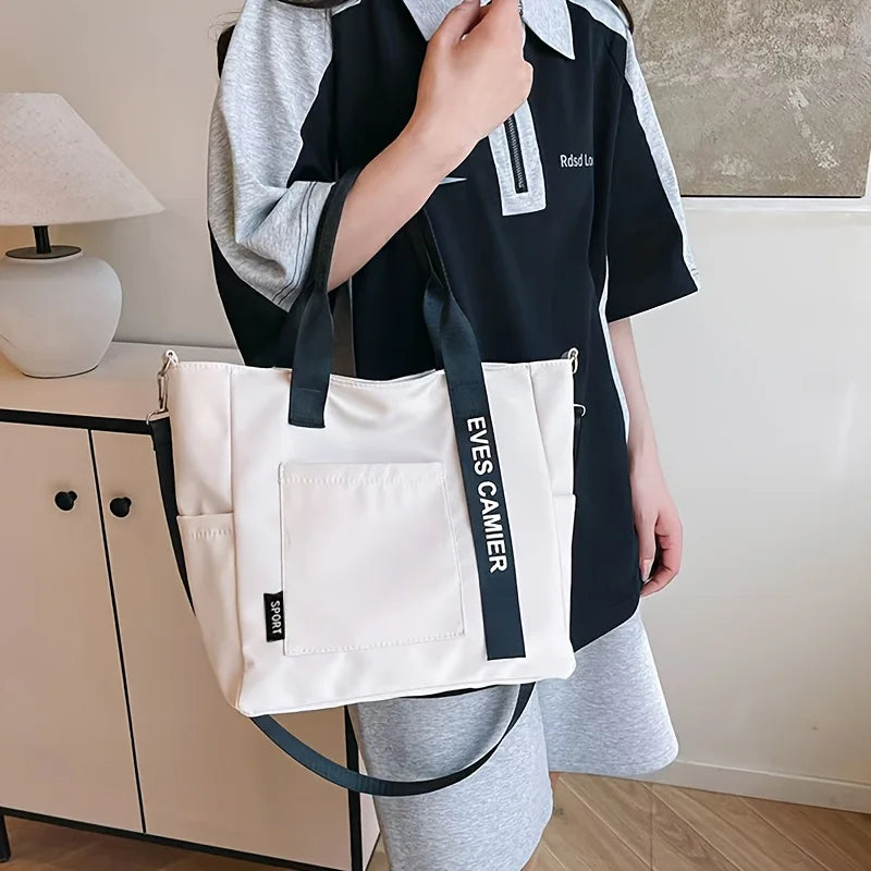 Nylon Design Spacious Tote Bag Multiple Pockets Adjustable Crossbody Strap