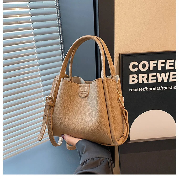 Soft Leather Tote Bag with Detachable Crossbody Strap