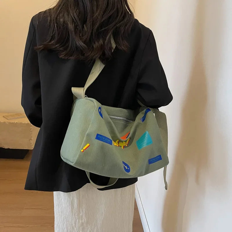Canvas Tote Bag – Large Capacity Graffiti Print Shoulder Handbag