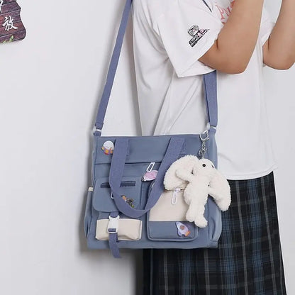Canvas Crossbody Tote Bag Multi-Pocket Shoulder Bag