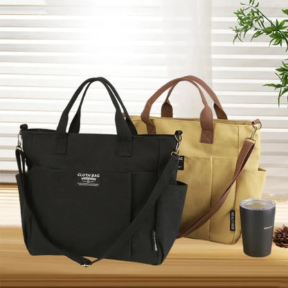 Canvas Multi-Pocket Tote Bag – Large Handbag with Detachable Strap