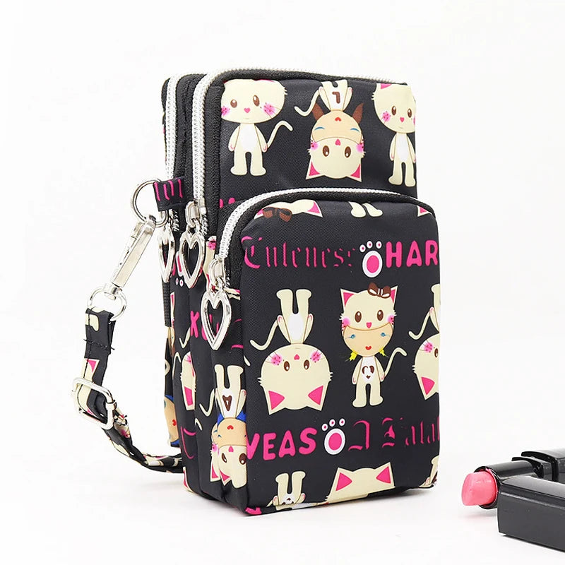 Multi Pattern Printed Crossbody Phone Bag Lightweight Nylon Purse Adjustable Strap Mini Shoulder