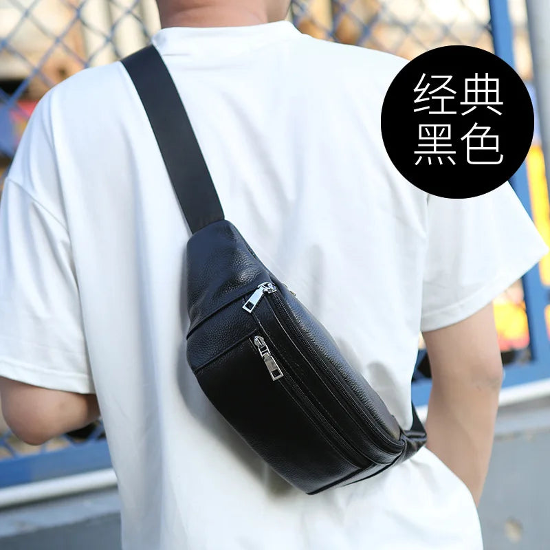 Men S Body Crossbody Bag Head Layer Cowhine Commuting Mobile Phone Storage Large Capacity Chest