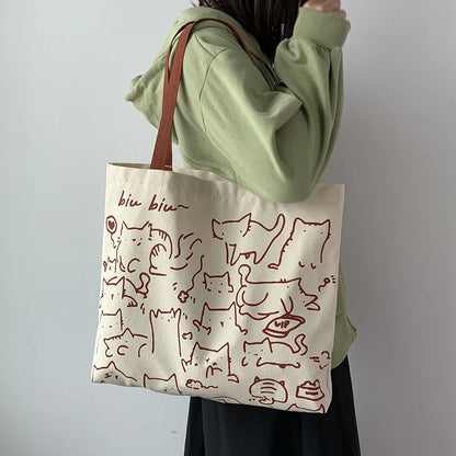 Cute Animal Print Canvas Tote Shoulder Bag